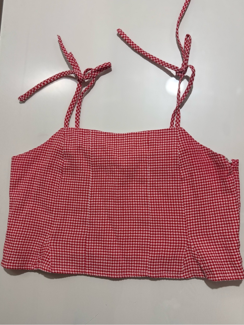 Hem & Thread Red Gingham Tie-Shoulder Crop Cami